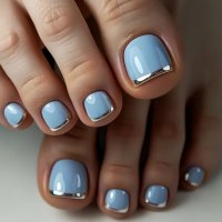 NA108 - Light Blue Silver French-Style Toenails